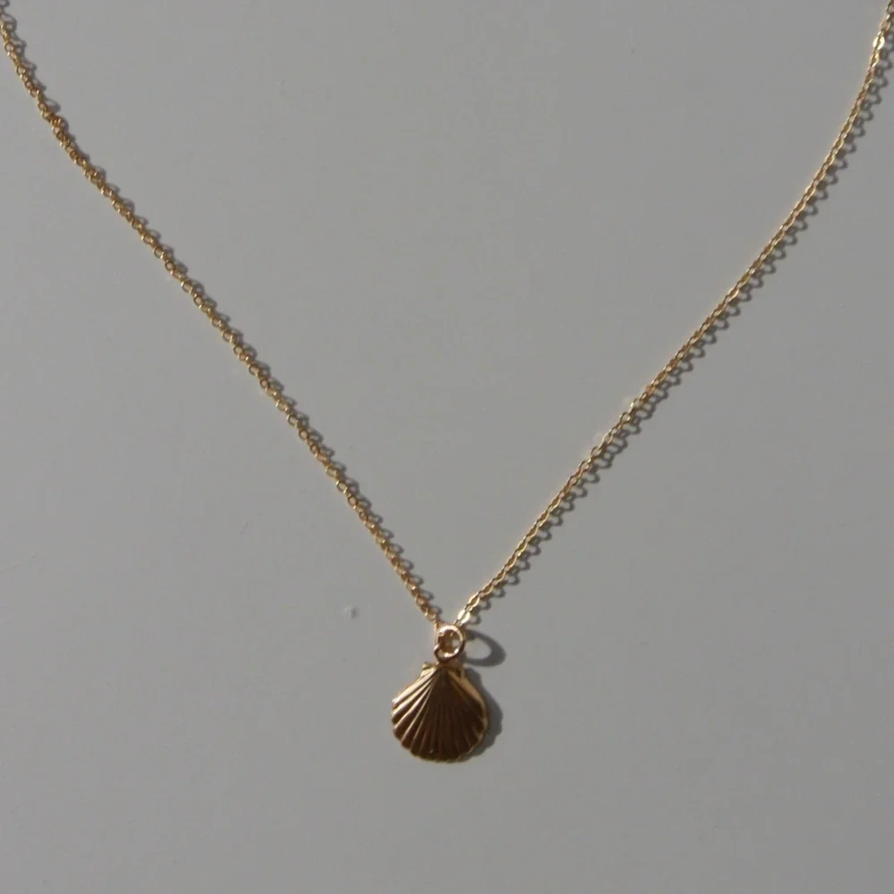 14k Yellow Gold Filled Tiny Dainty Sea Shell Charm Necklace - Picture 5 of 8